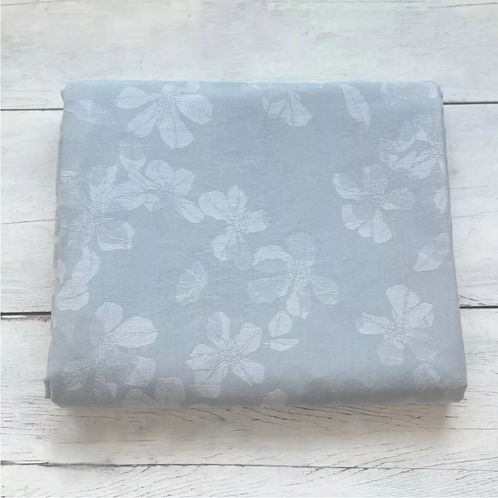 RARE Calvin Klein Damask Floral QUEEN Duvet Cover Light Ocean Blue Gray Jacquard